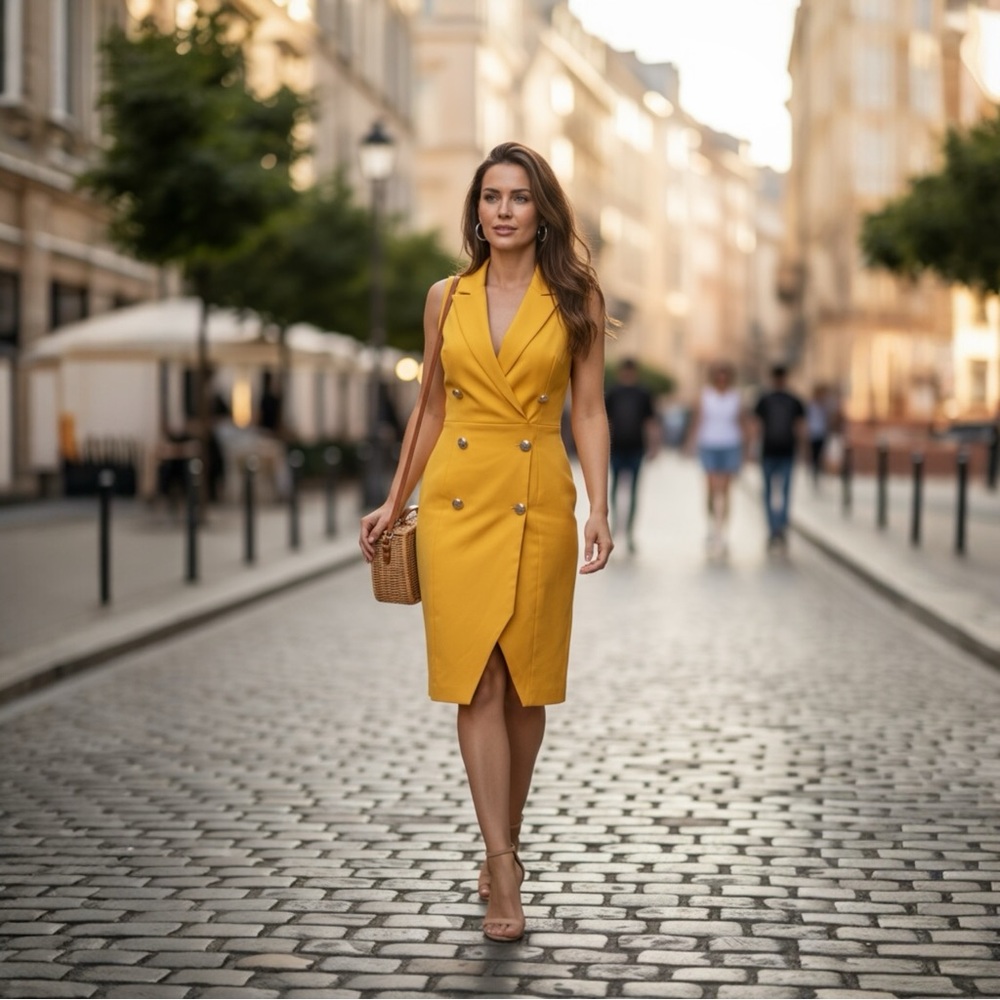 Milk & Honey Yellow Sleeveless Blazer Dress Size L